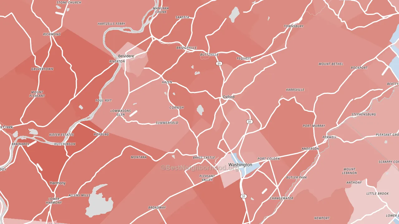 Warren County, NJ block-group political-lean map