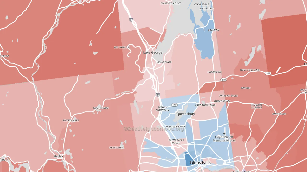 Warren County, NY block-group political-lean map