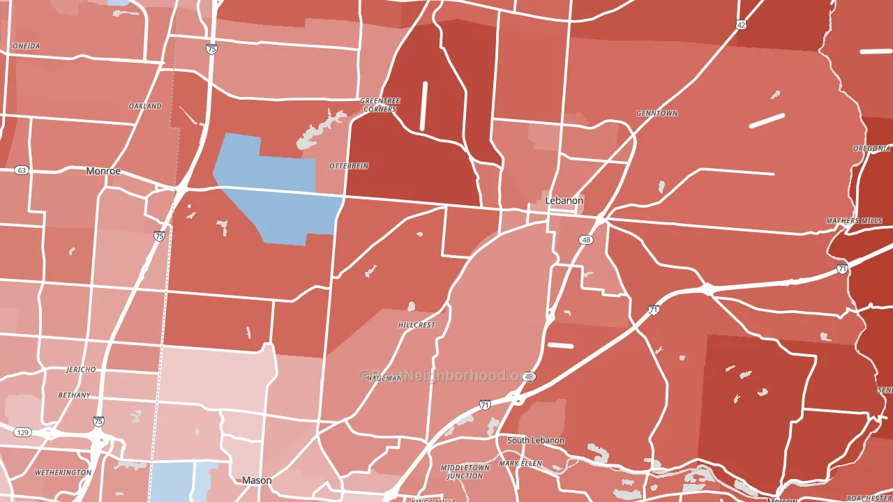 Warren County, OH block-group political-lean map