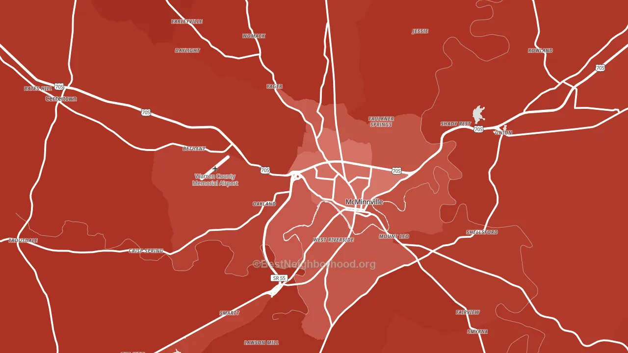 Warren County, TN block-group political-lean map