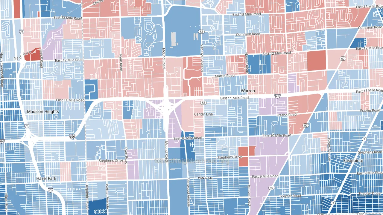 Warren, MI block-group political-lean map