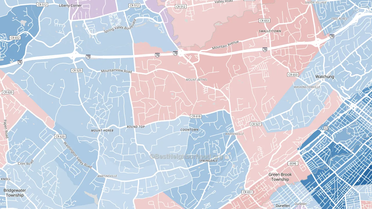 Warren, NJ block-group political-lean map
