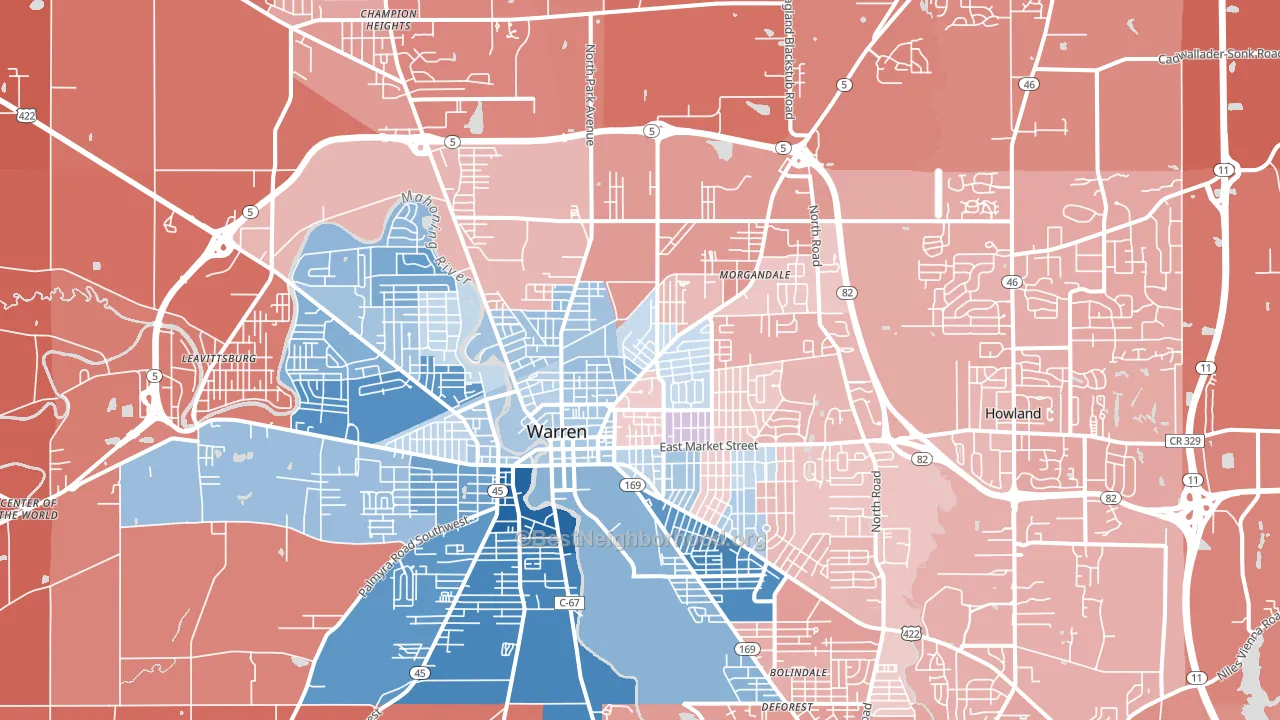 Warren, OH block-group political-lean map