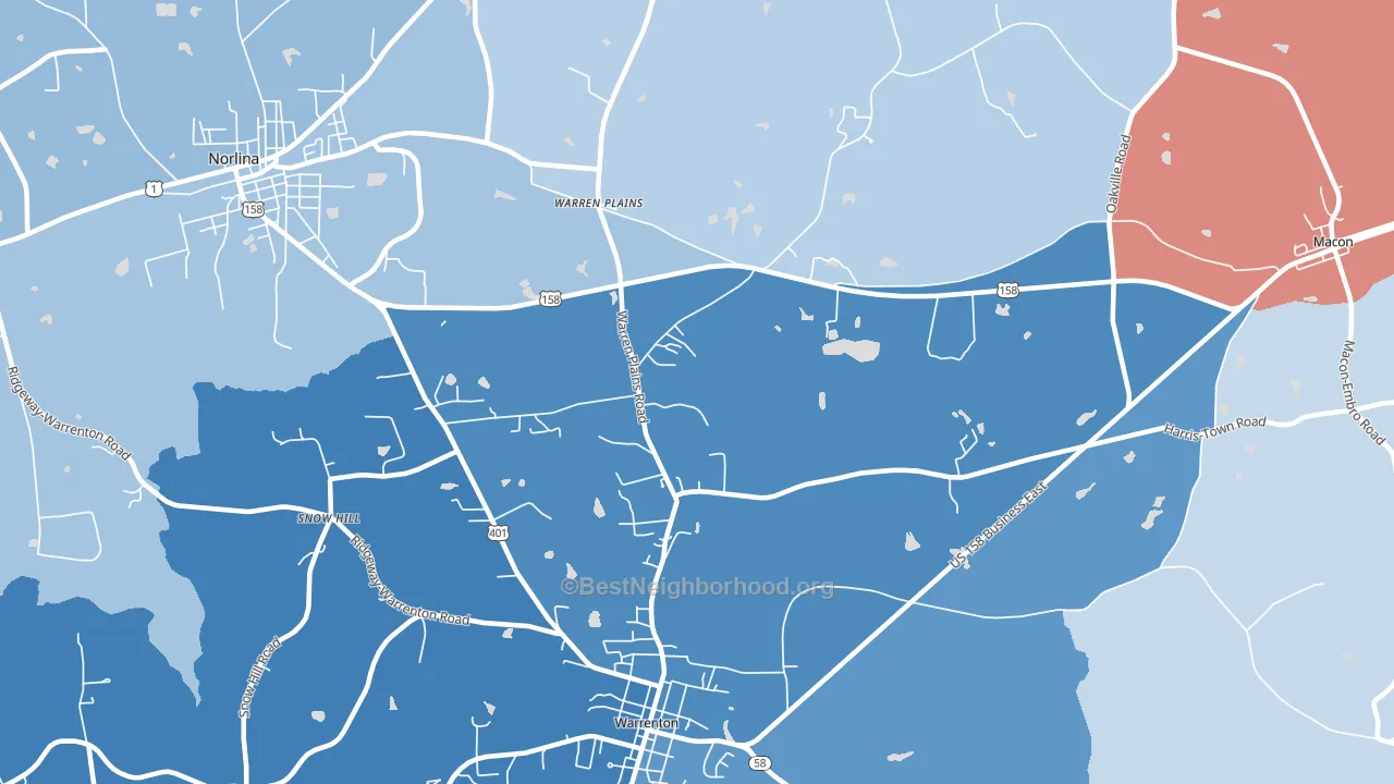 Warren Plains, NC block-group political-lean map