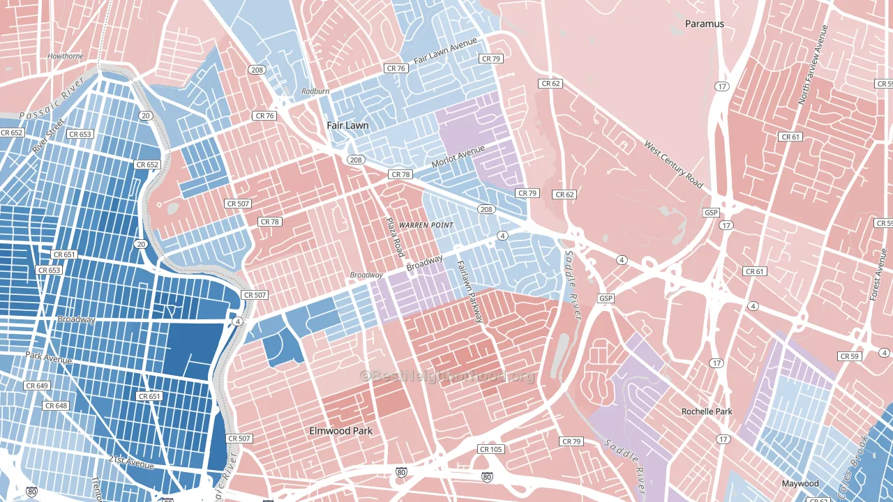 Warren Point, Fair Lawn, NJ block-group political-lean map