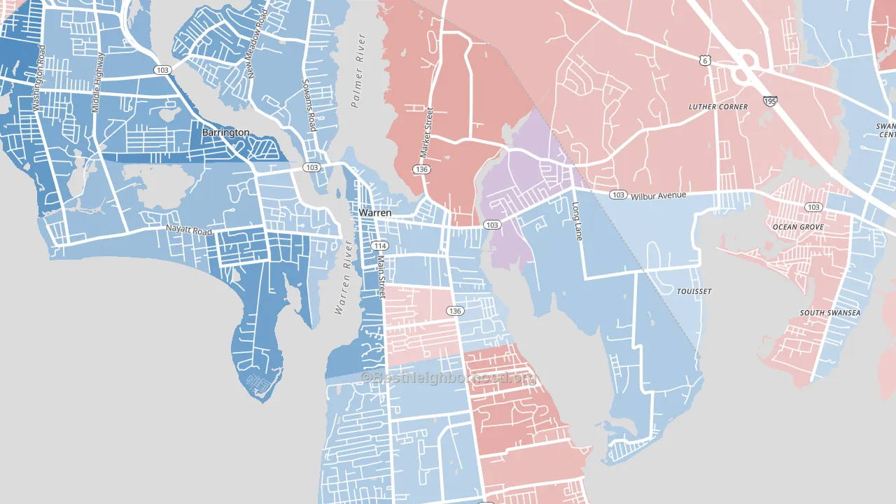 Warren, RI block-group political-lean map