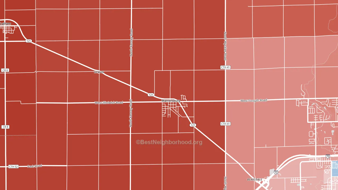 Warrensburg, IL block-group political-lean map