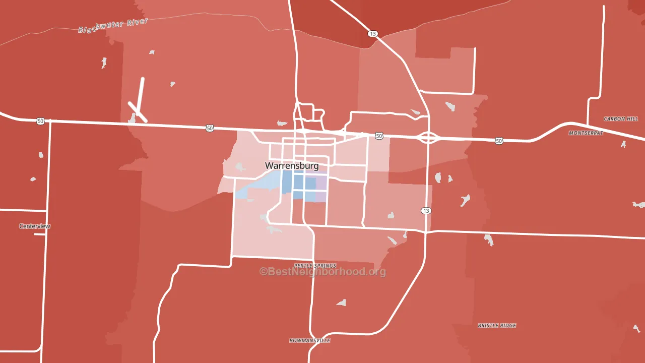 Warrensburg, MO block-group political-lean map