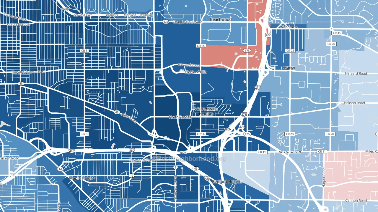 Warrensville Heights, OH block-group political-lean map