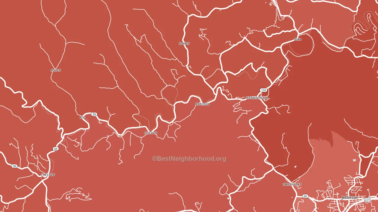 Warrensville, NC block-group political-lean map