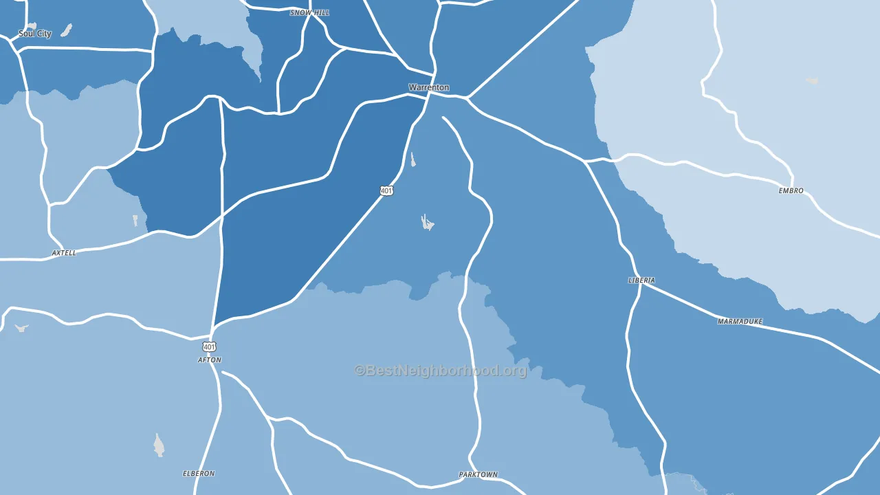 Warrenton, NC block-group political-lean map