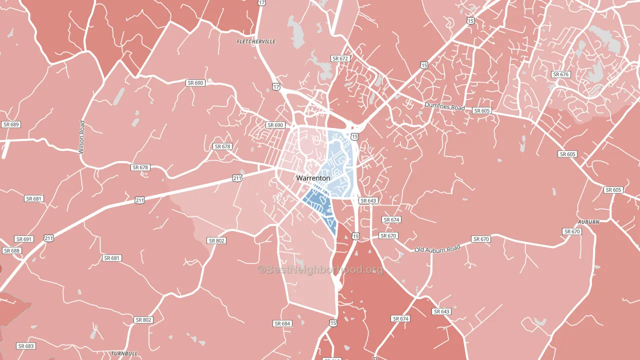 Warrenton, VA block-group political-lean map