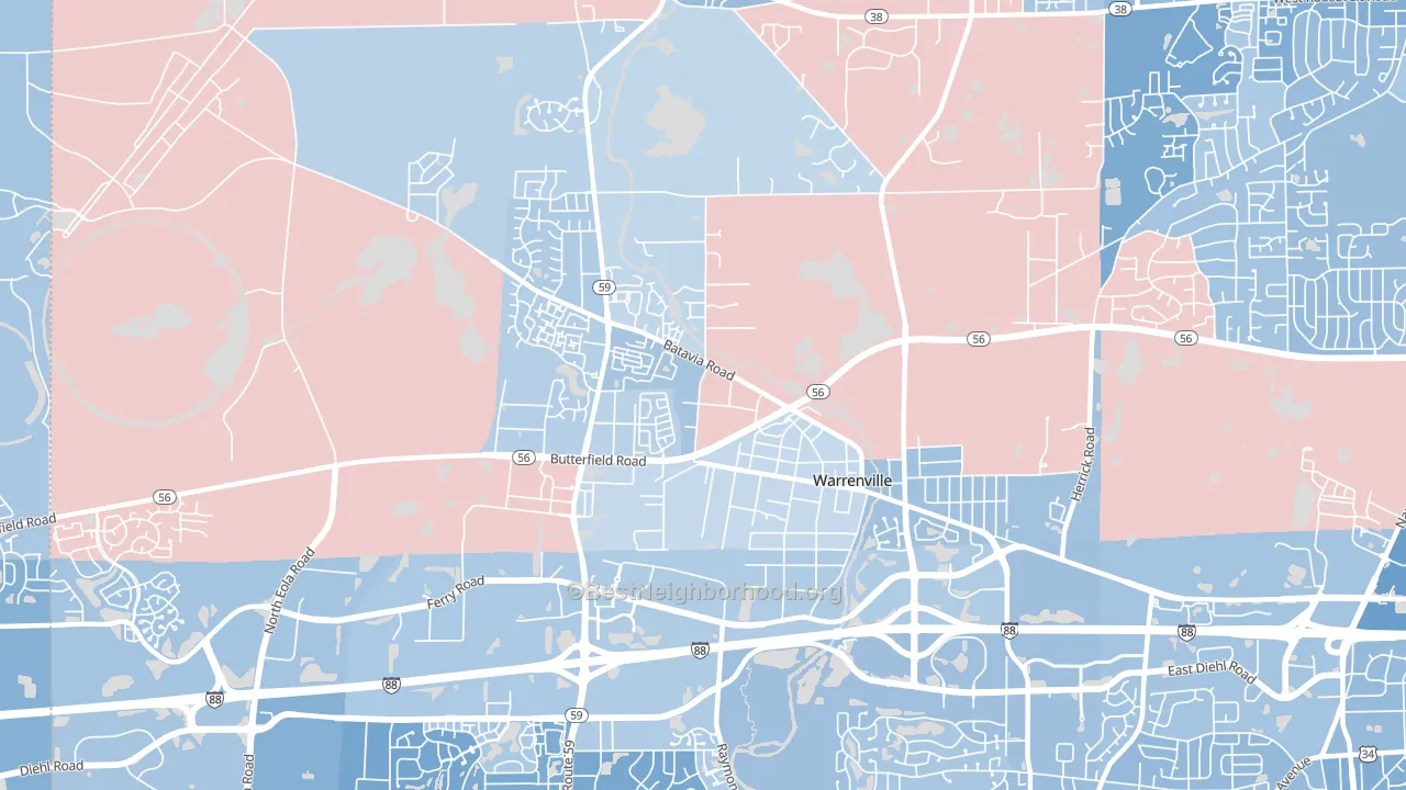 Warrenville, IL block-group political-lean map