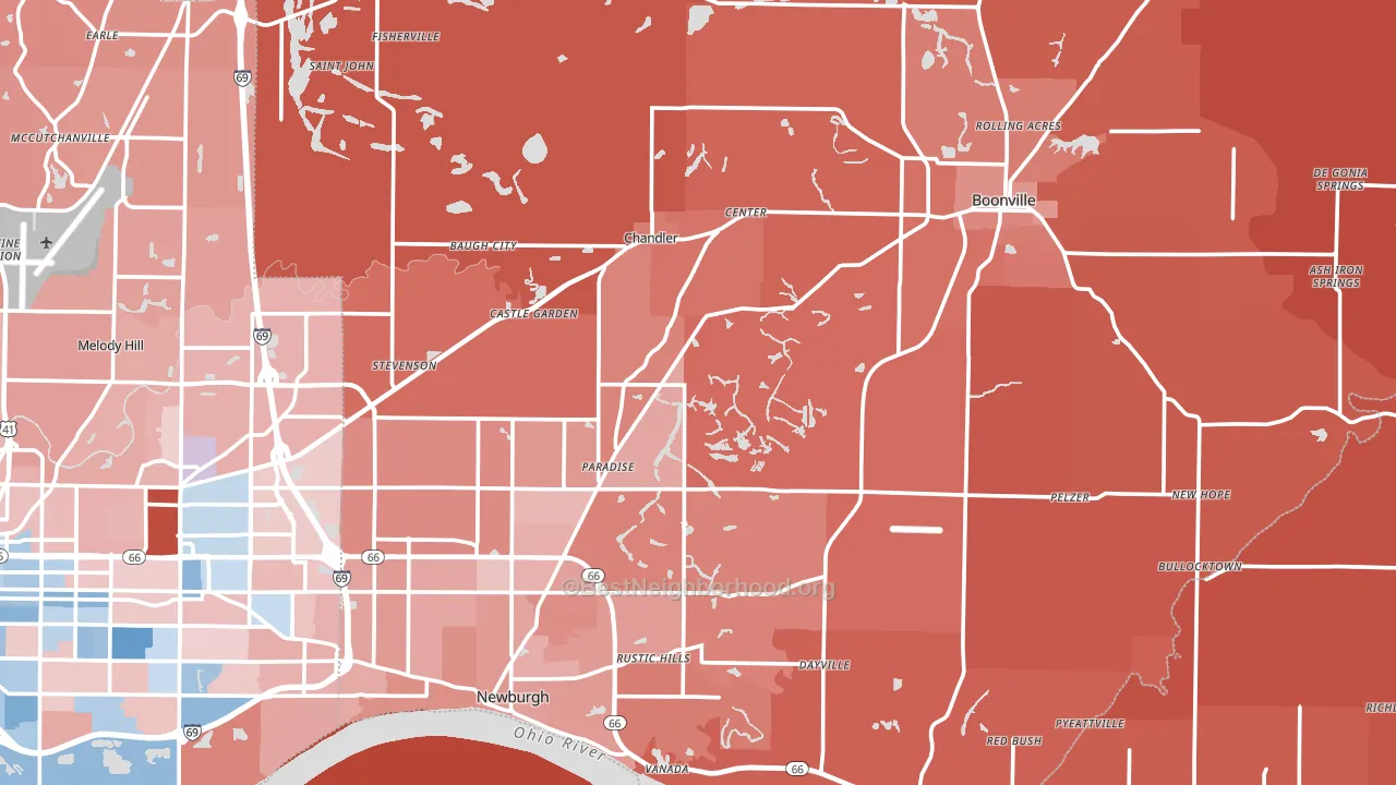 Warrick County, IN block-group political-lean map