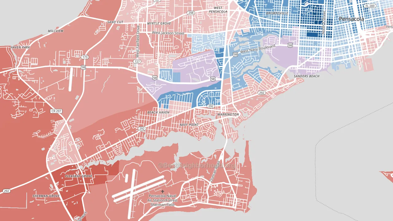 Warrington, FL block-group political-lean map