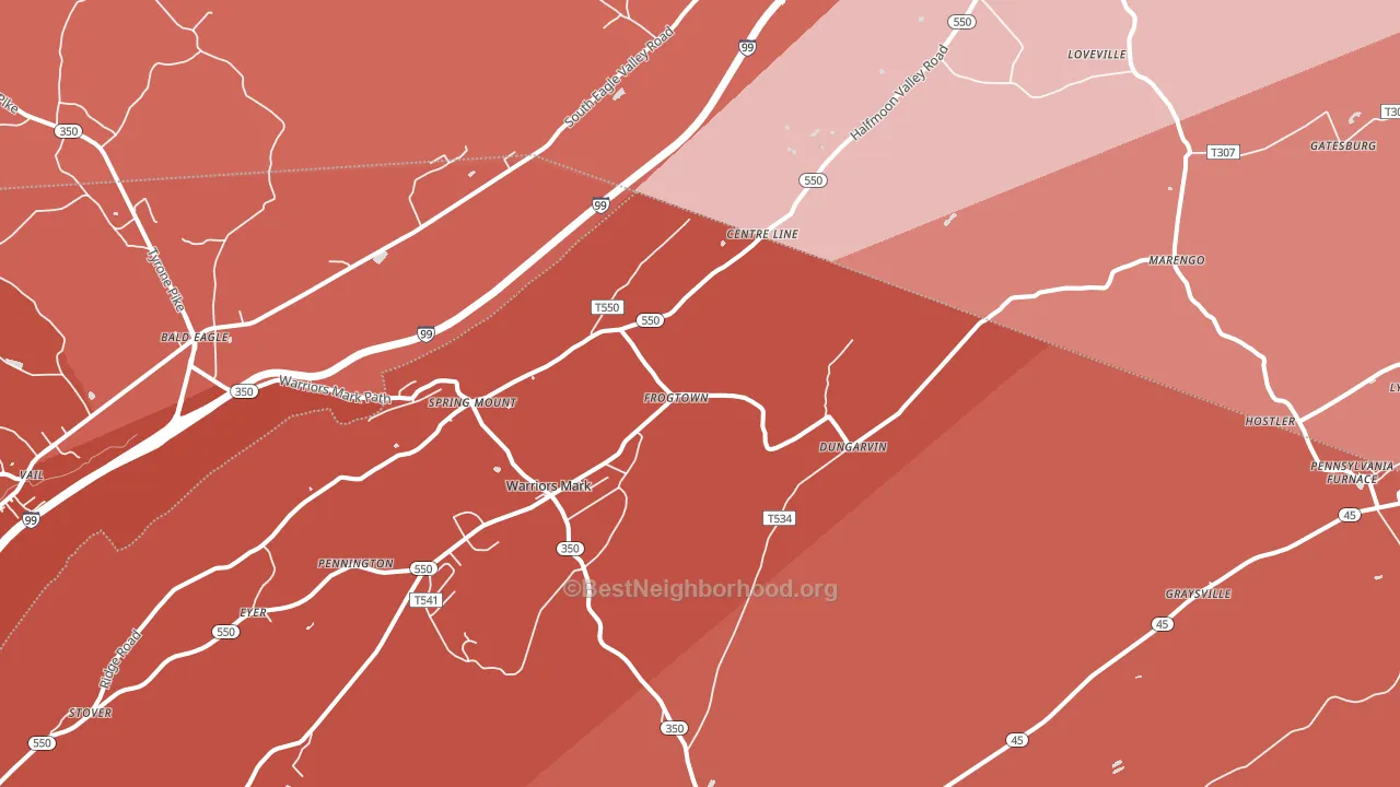 Warriors Mark, PA block-group political-lean map