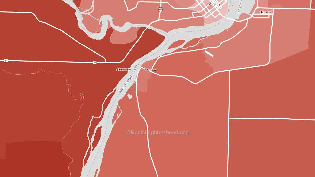 Warsaw, IL block-group political-lean map