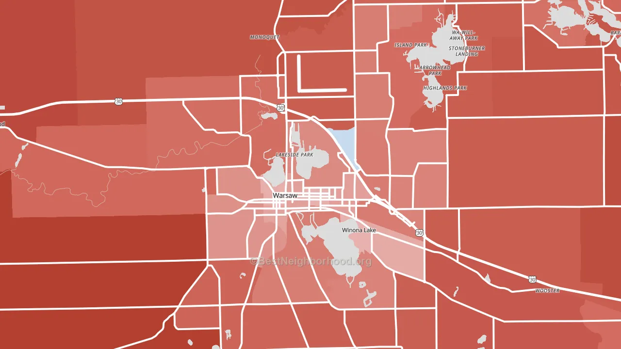 Warsaw, IN block-group political-lean map