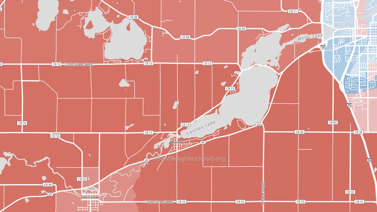Warsaw, MN block-group political-lean map