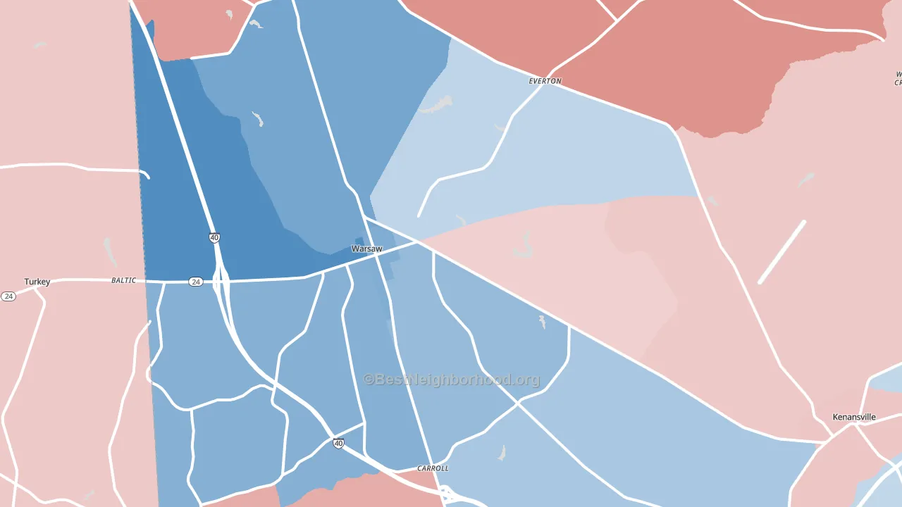 Warsaw, NC block-group political-lean map