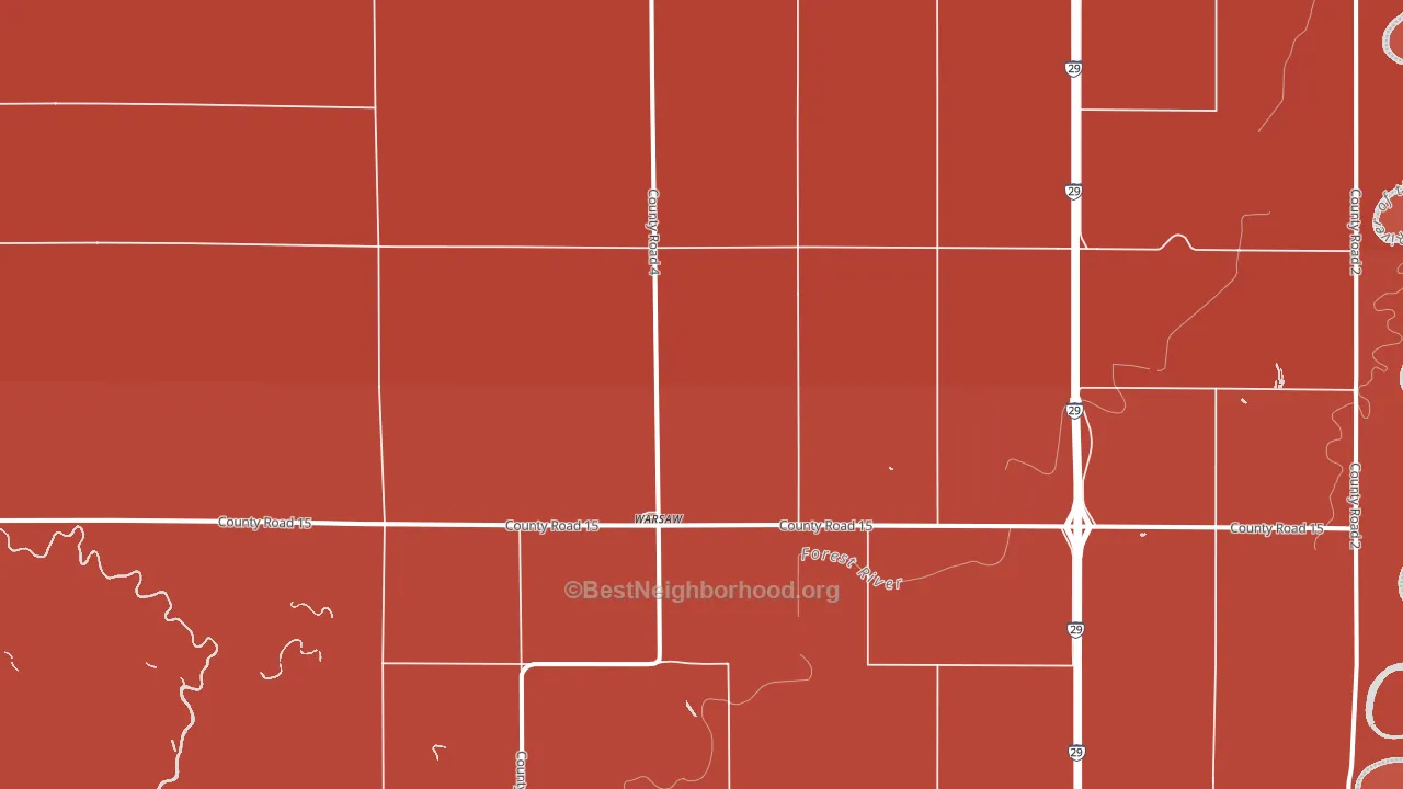 Warsaw, ND block-group political-lean map