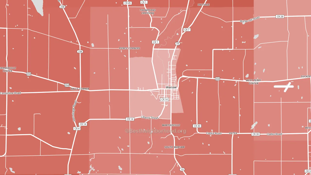 Warsaw, NY block-group political-lean map