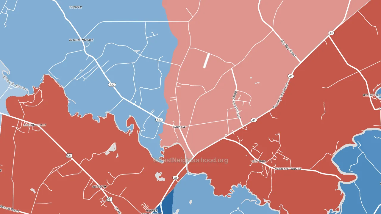 Warsaw, SC block-group political-lean map