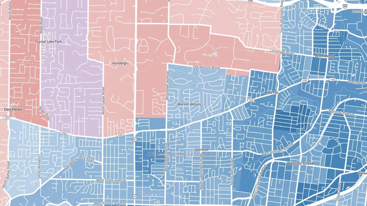 Warson Woods, MO block-group political-lean map
