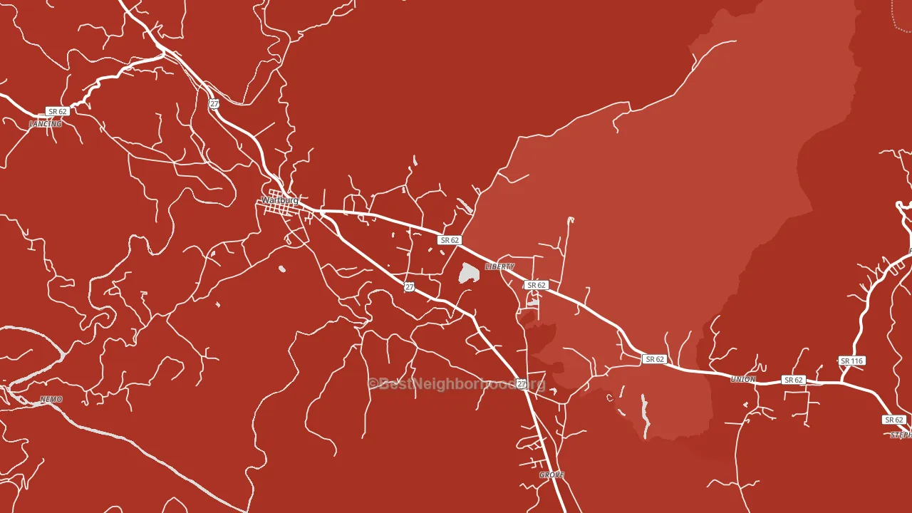Wartburg, TN block-group political-lean map