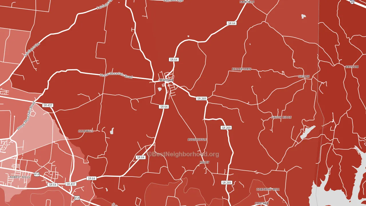 Wartrace, TN block-group political-lean map
