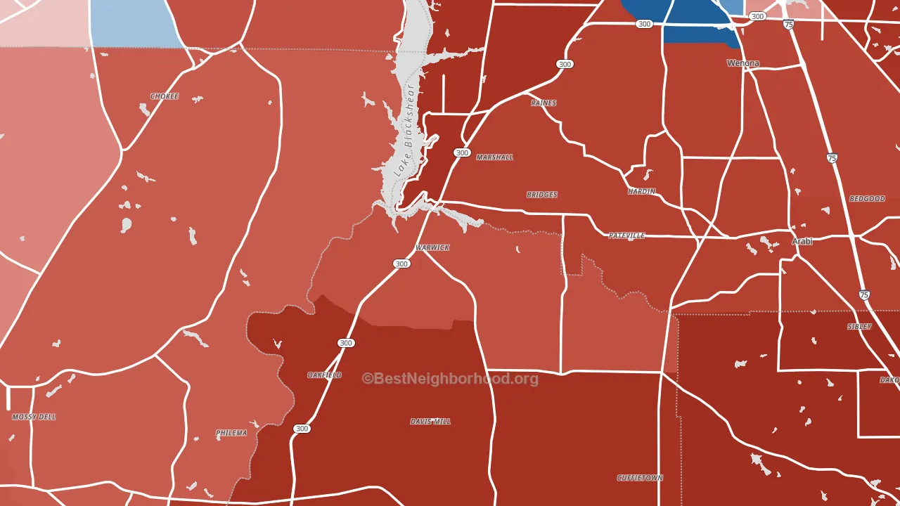 Warwick, GA block-group political-lean map