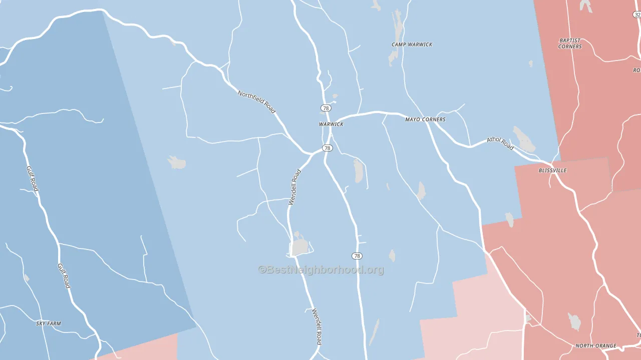 Warwick, MA block-group political-lean map