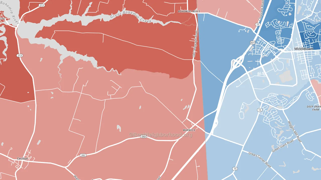 Warwick, MD block-group political-lean map