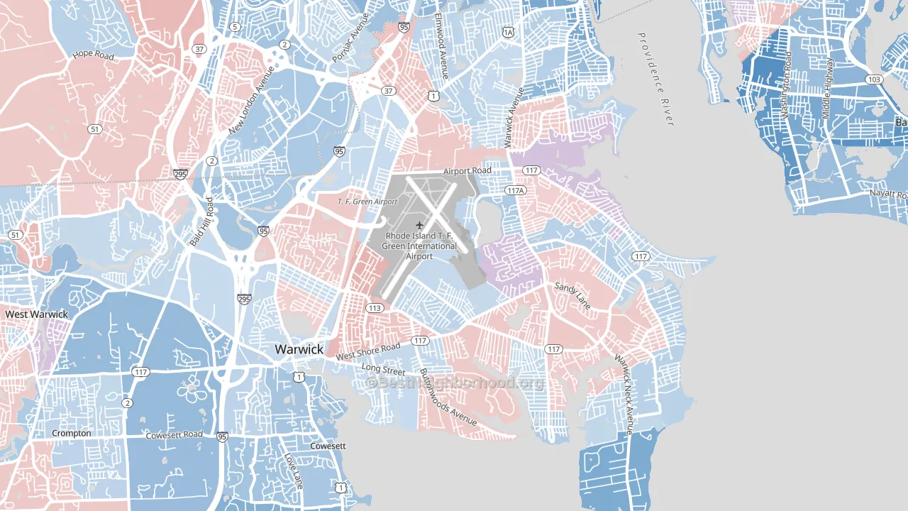 Warwick, RI block-group political-lean map