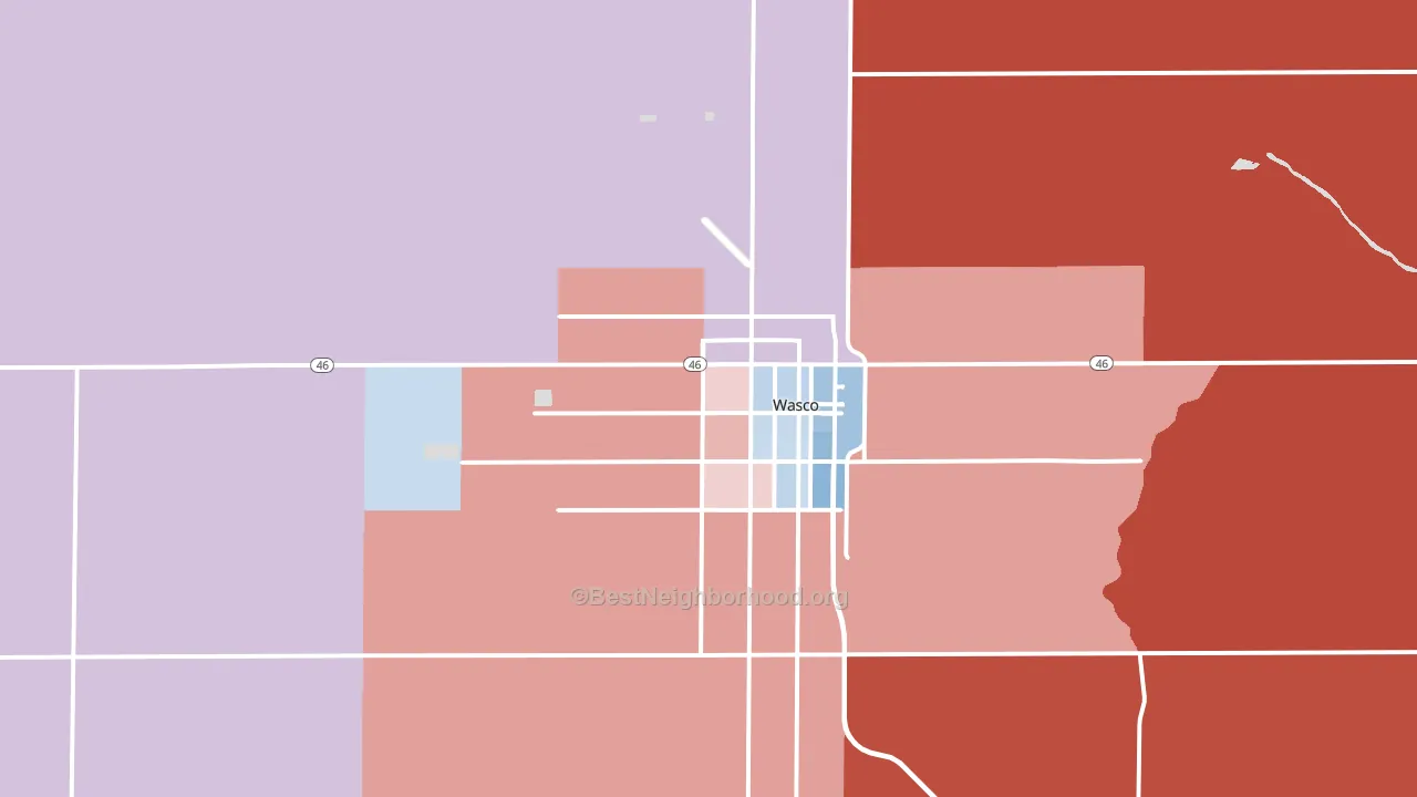 Wasco, CA block-group political-lean map