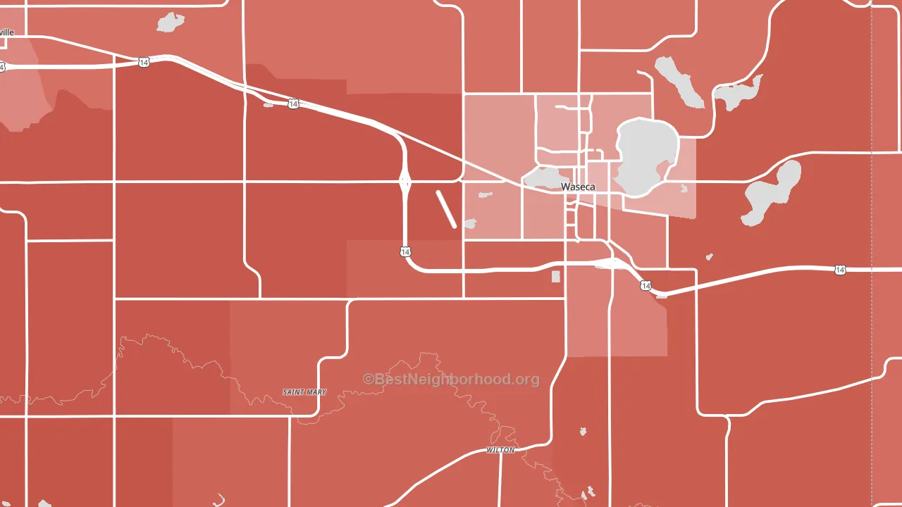 Waseca County, MN block-group political-lean map
