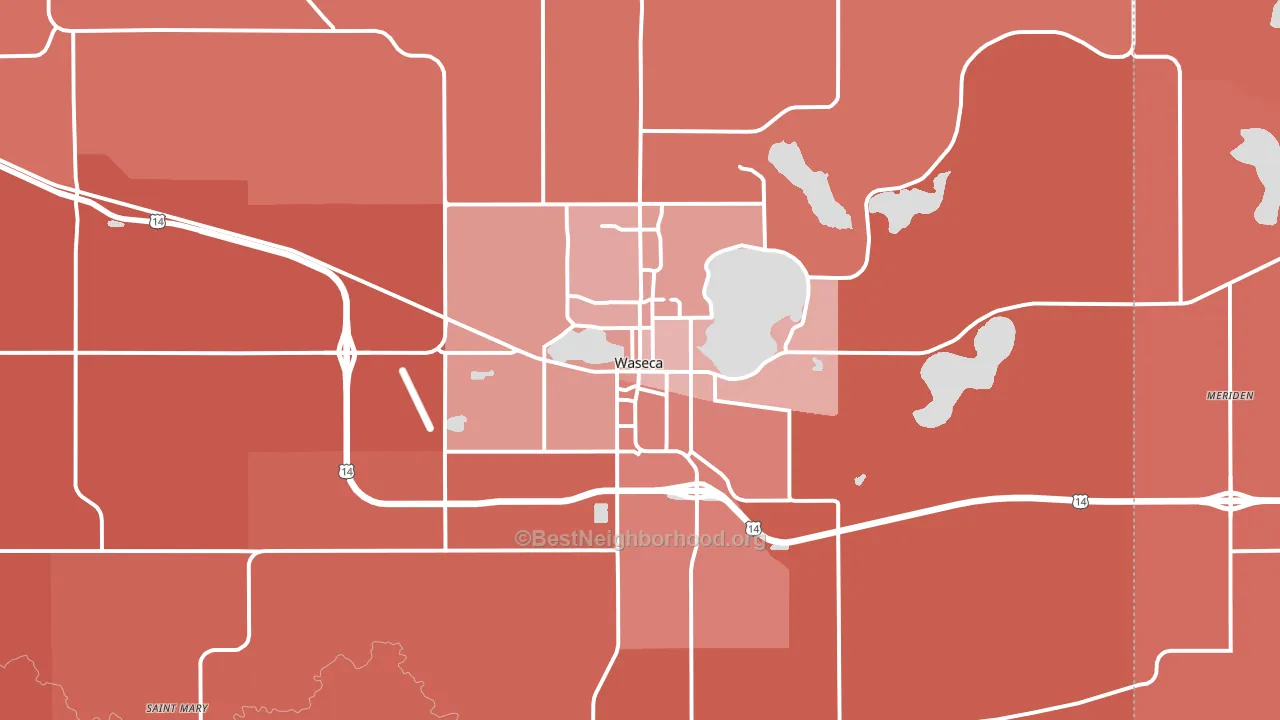Waseca, MN block-group political-lean map