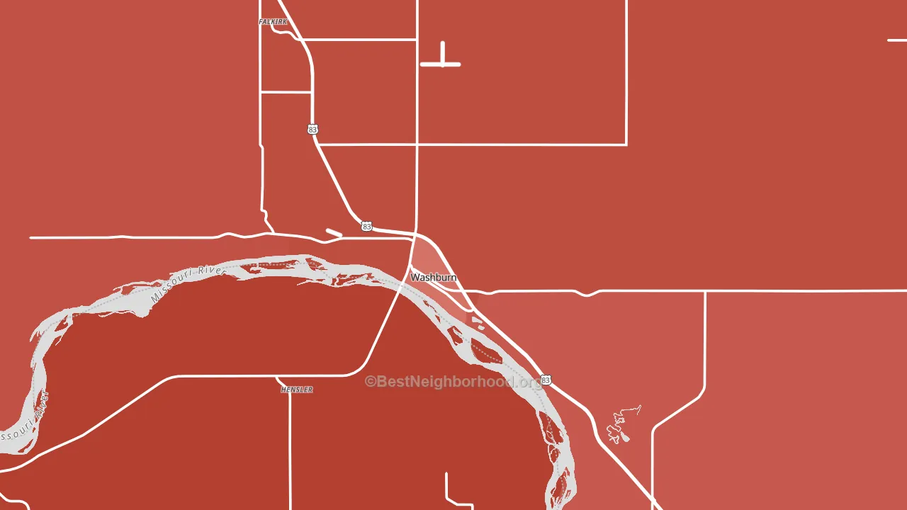 Washburn, ND block-group political-lean map