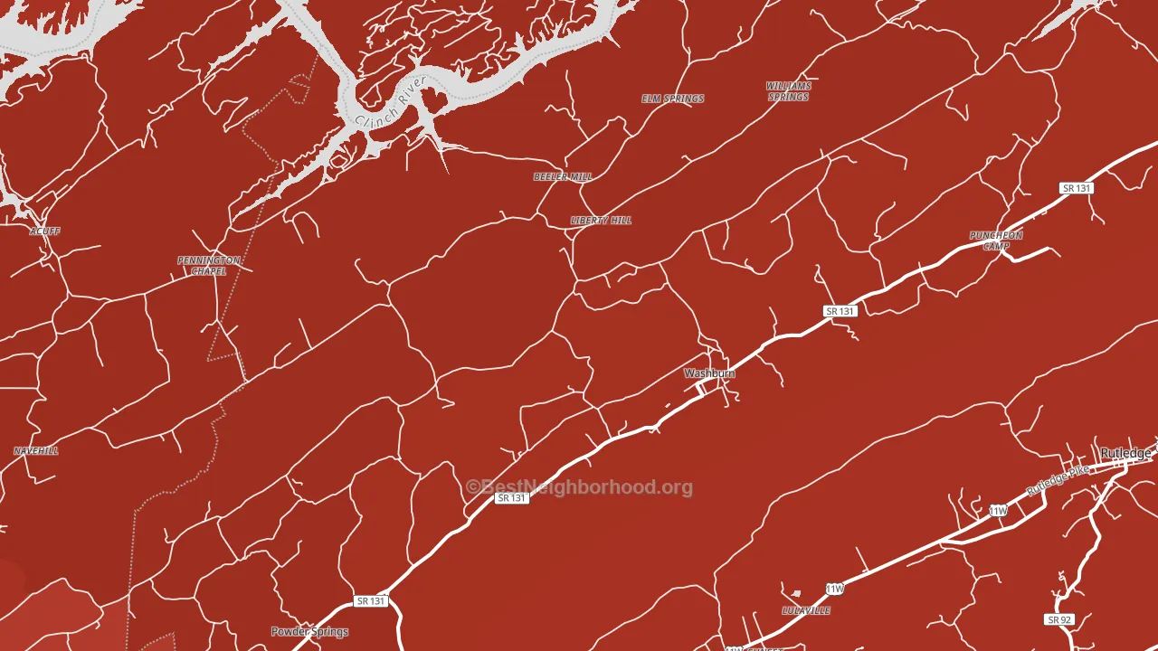 Washburn, TN block-group political-lean map