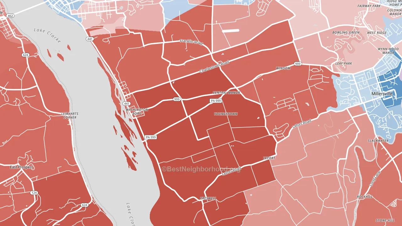 Washington Boro, PA block-group political-lean map