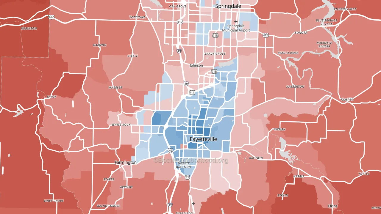 Washington County, AR block-group political-lean map