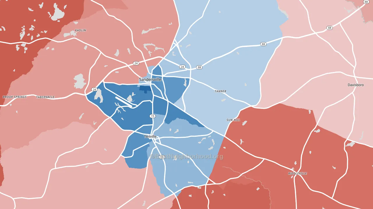 Washington County, GA block-group political-lean map