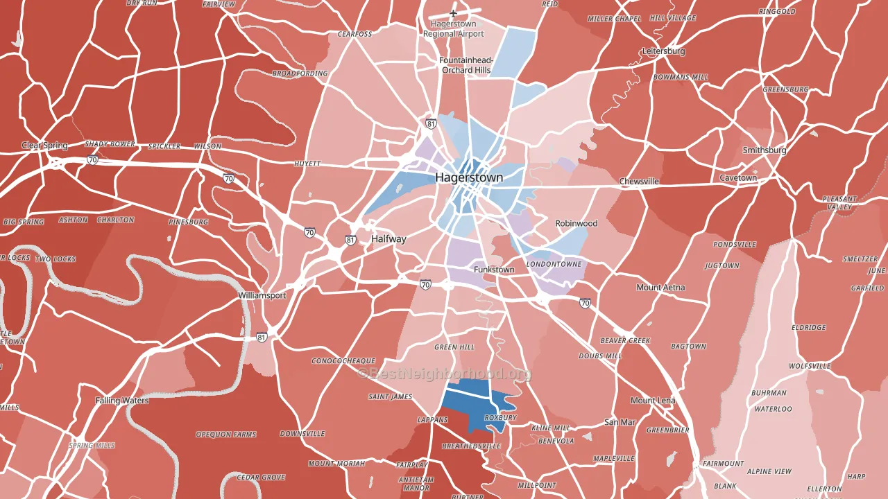 Washington County, MD block-group political-lean map
