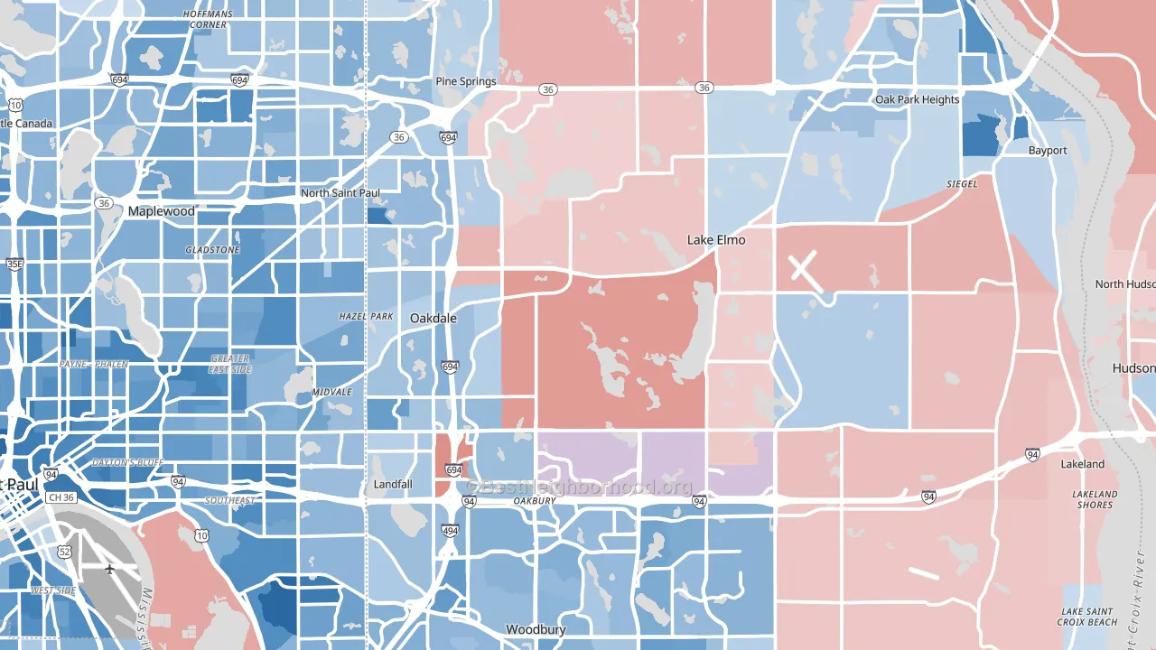 Washington County, MN block-group political-lean map