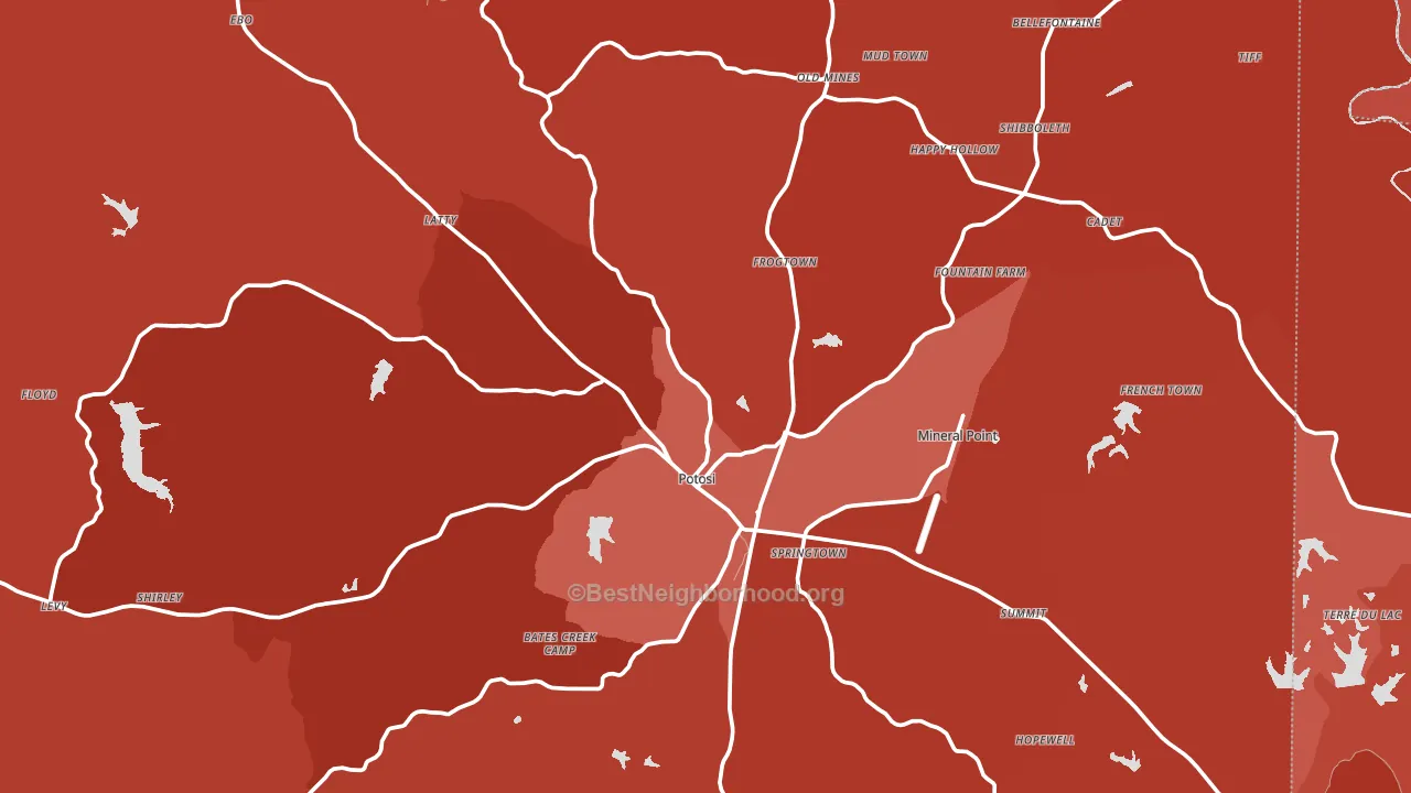 Washington County, MO block-group political-lean map