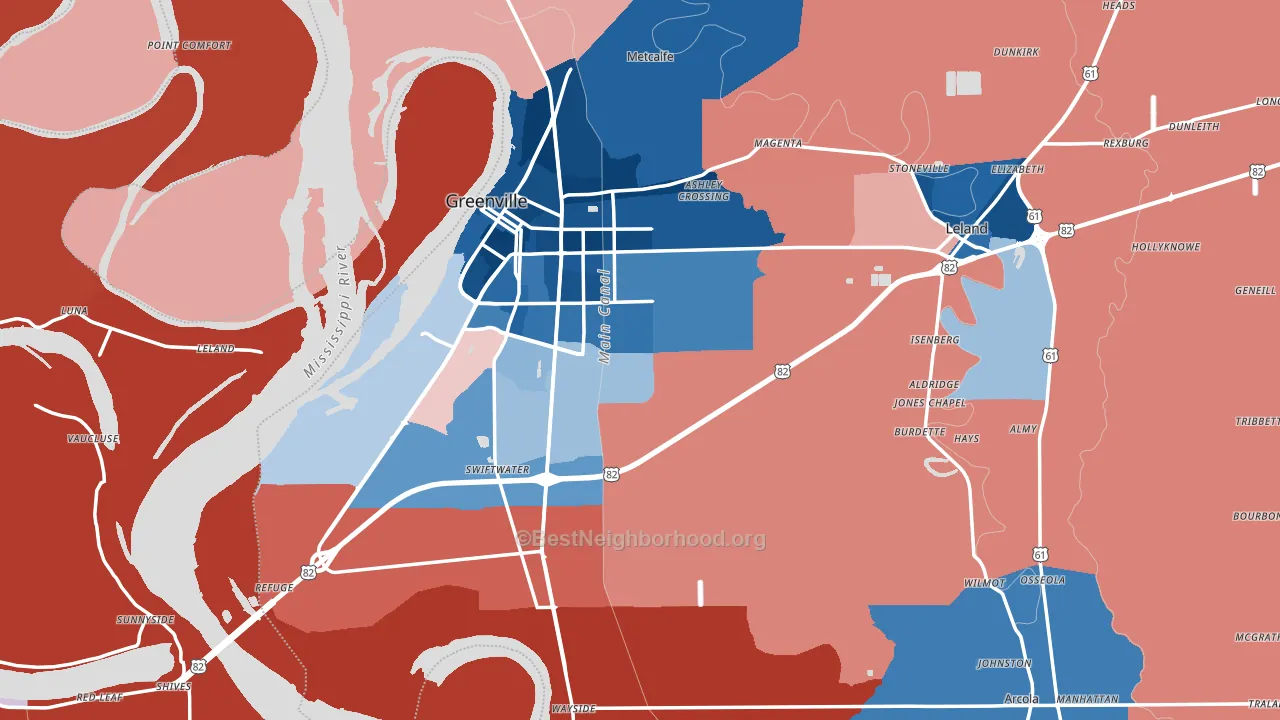 Washington County, MS block-group political-lean map