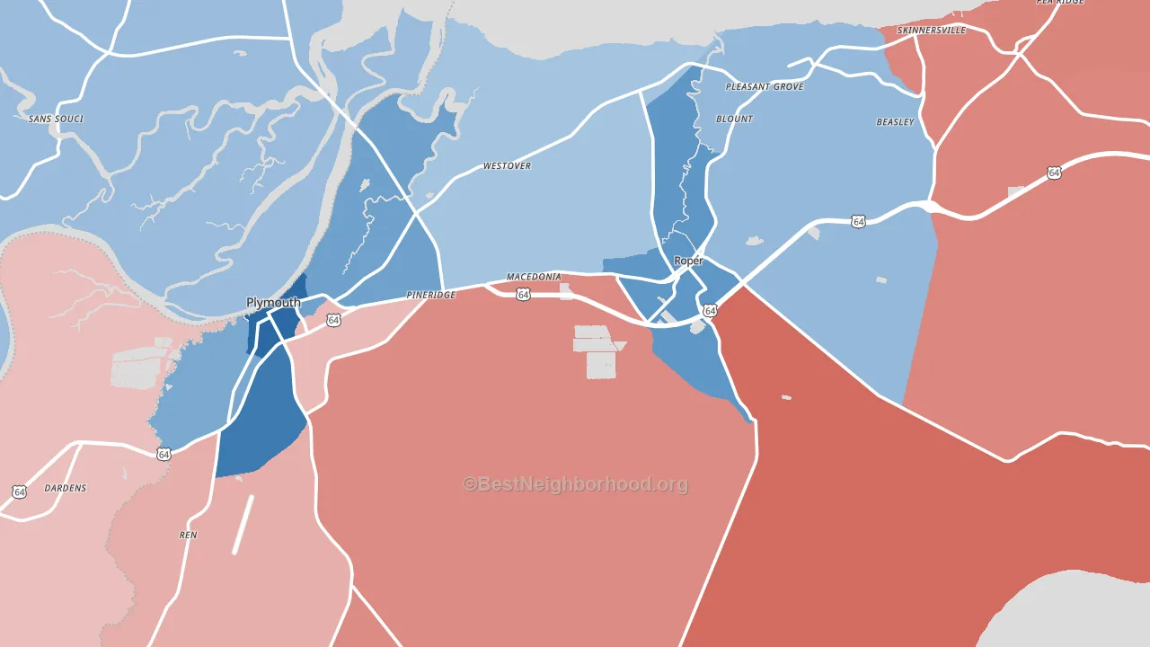 Washington County, NC block-group political-lean map