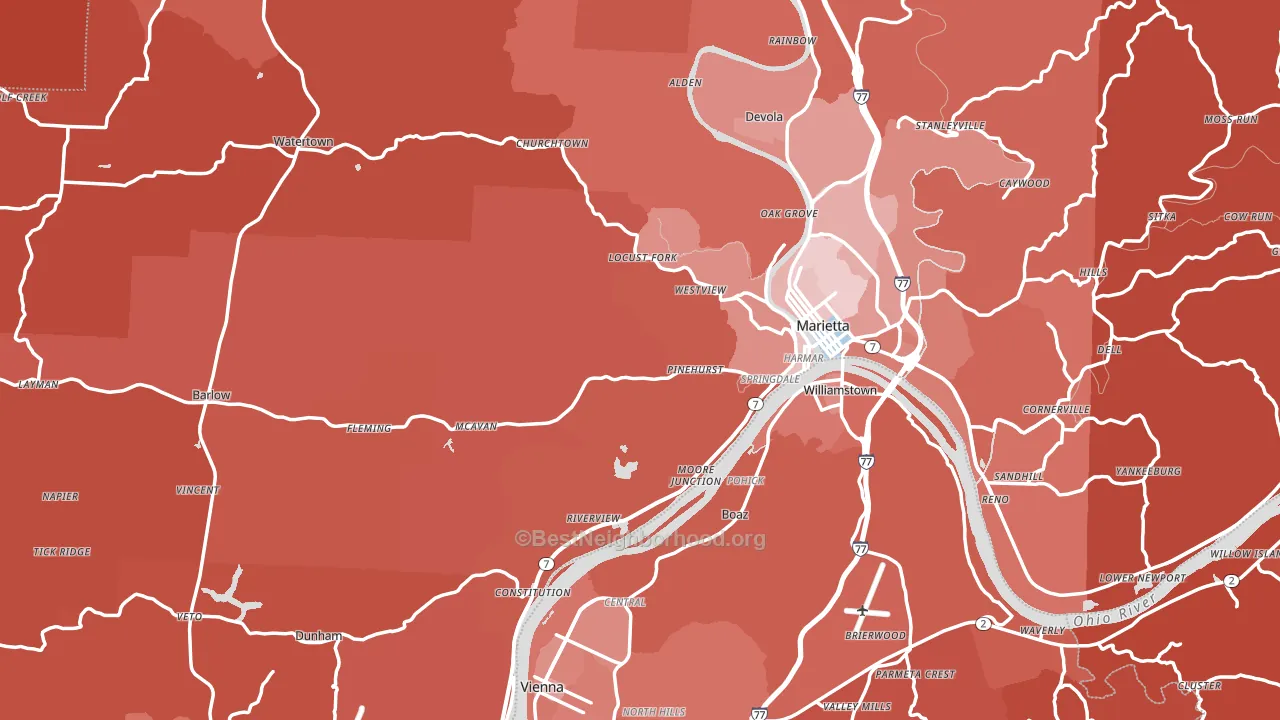 Washington County, OH block-group political-lean map