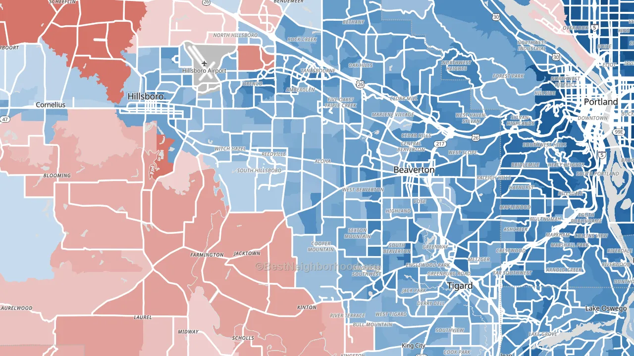 Washington County, OR block-group political-lean map