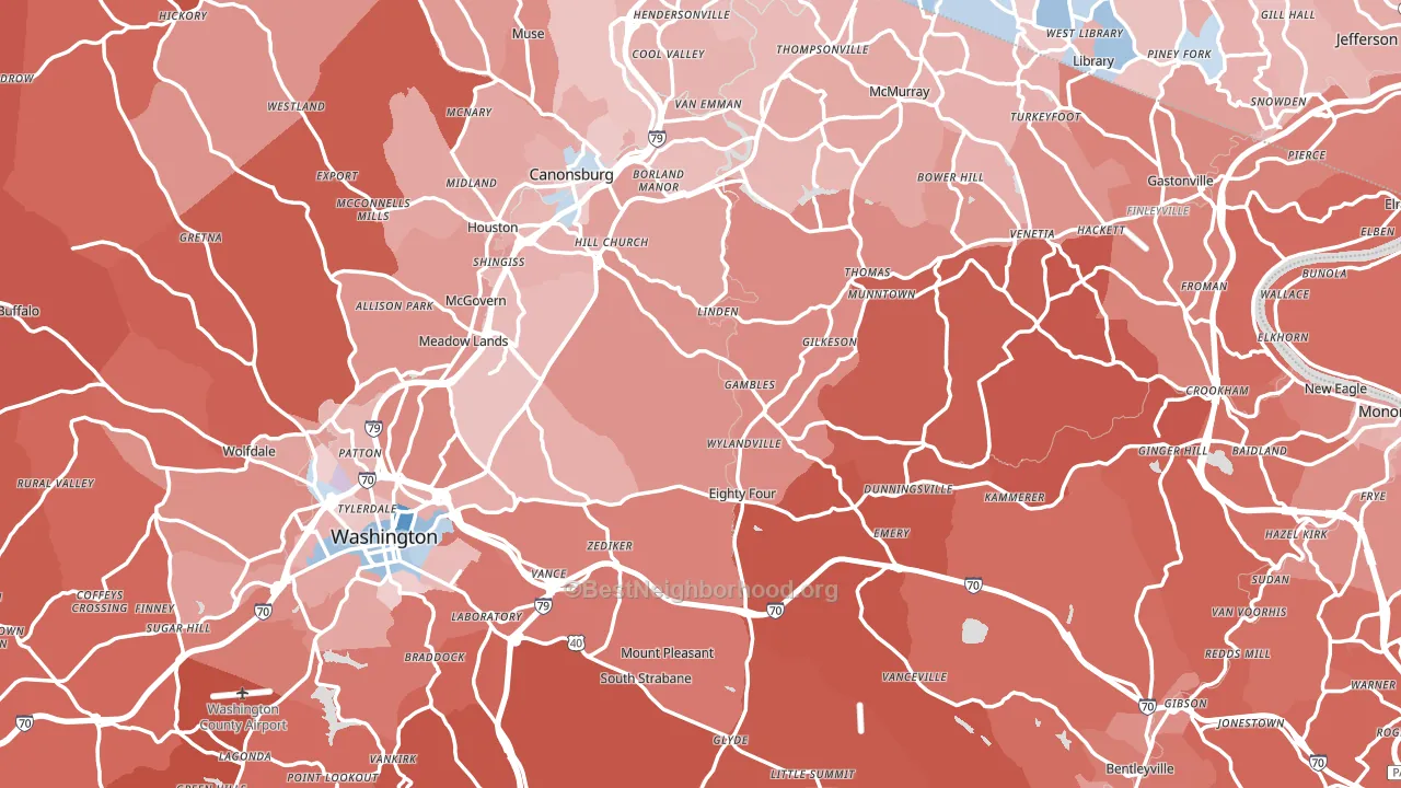 Washington County, PA block-group political-lean map